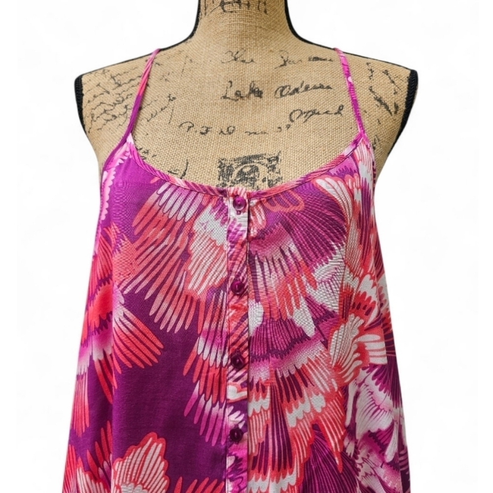 Free People Vibrant Pink and Purple High Low Dress In Peacock Print, Size S - Picture 2 of 7